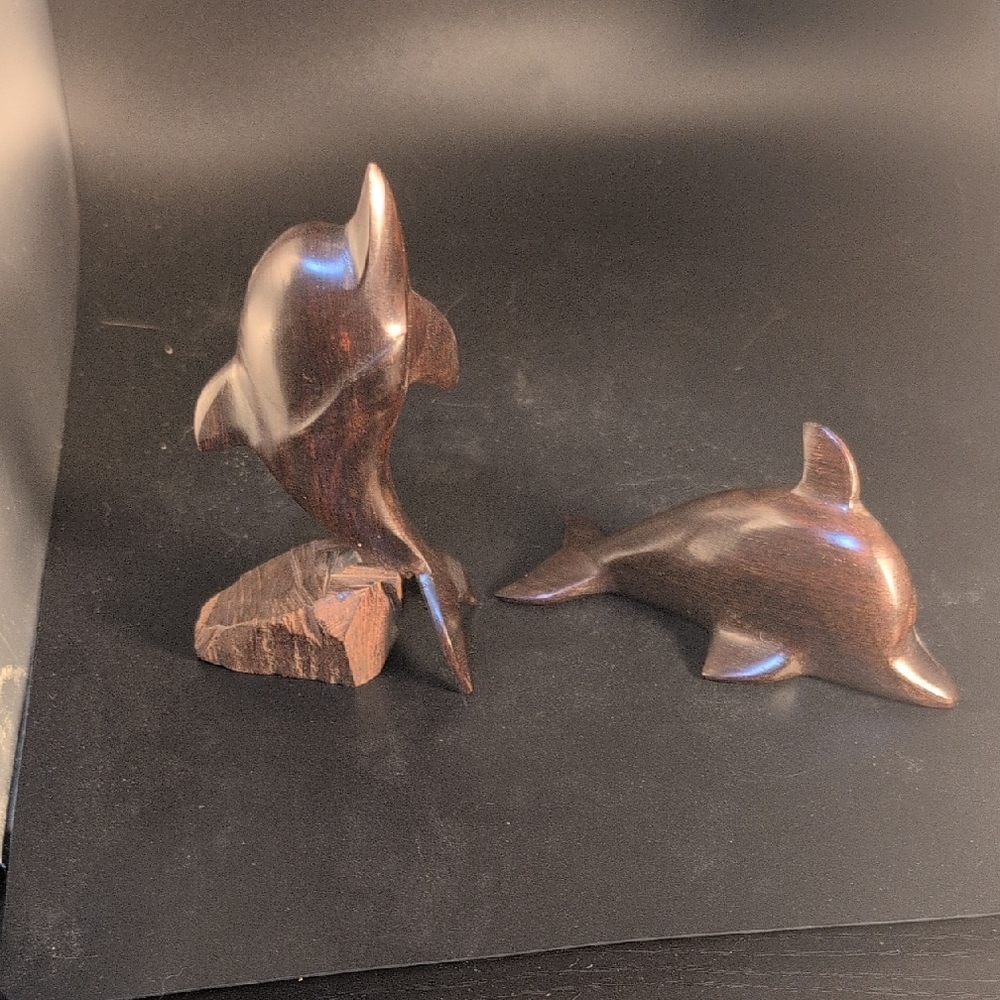 Elegant Brown Dolphin Figurine Set